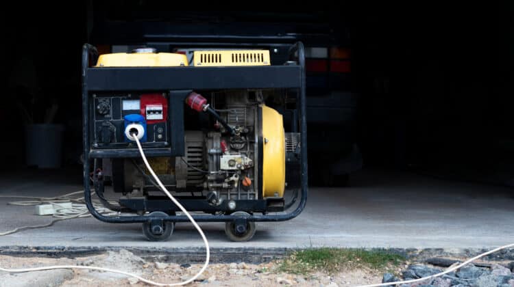 Gas fuel station in yellow color Portable electricity generator with diesel fuel for construction and home purposes