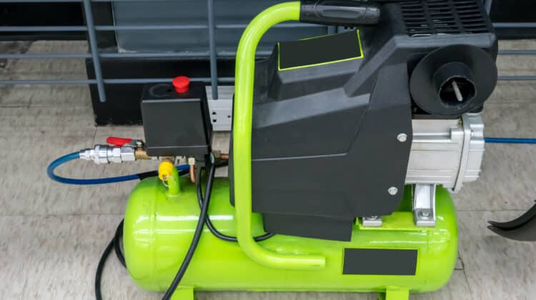 Bright green portable air compressor and accessories