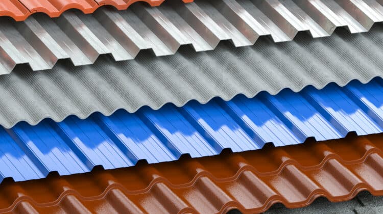Different types of roof coating Background from layers of sheet metal