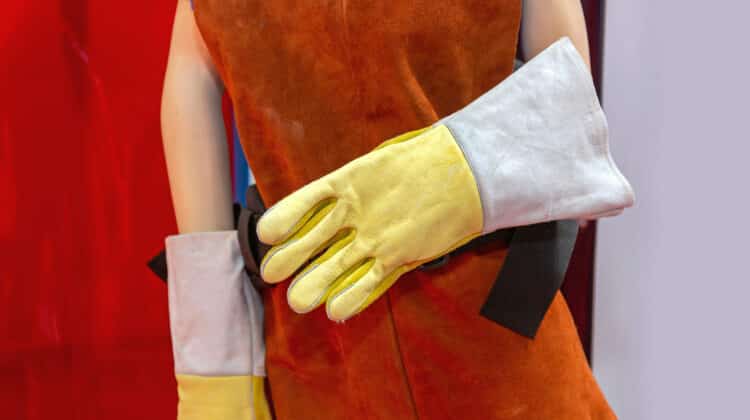 Yellow Leather Welding Protection Gloves Safety Gear