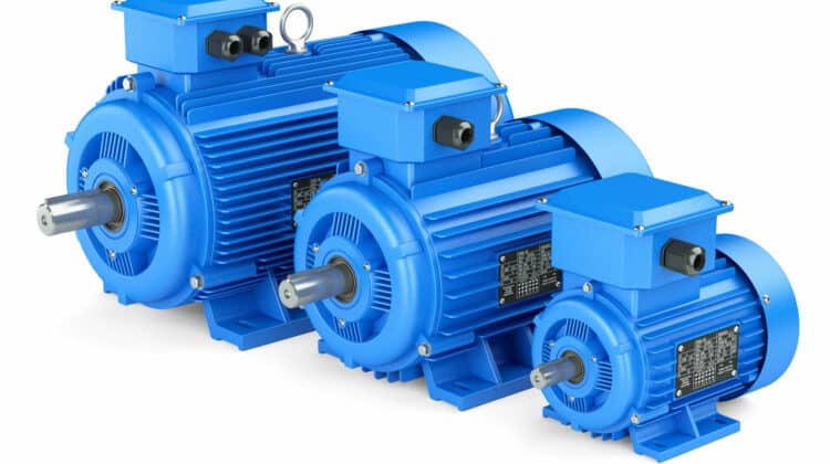 Group of blue electric industrial motors