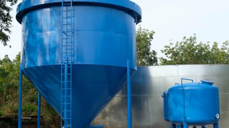 large fresh industrial water tank in rural area