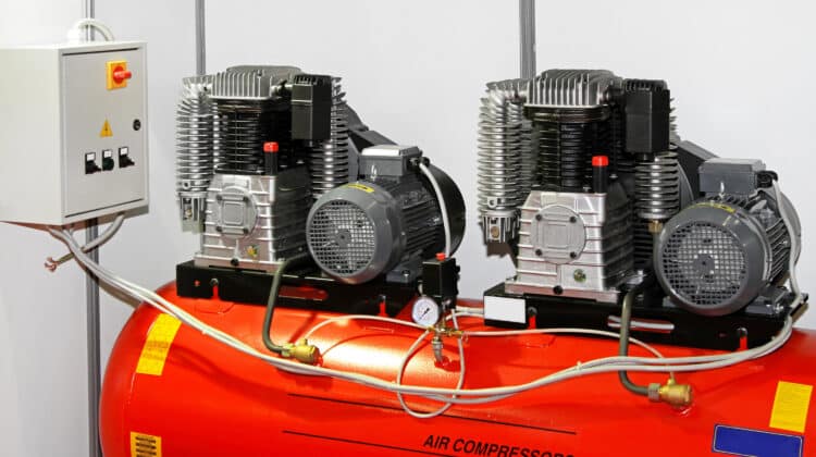 Double engine air compressor in service garage