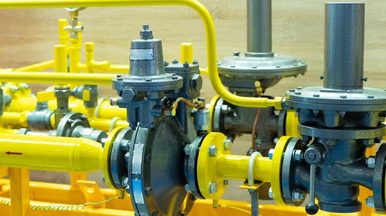 Yellow pipeline Regulators and pressure reducers on gas pipelines