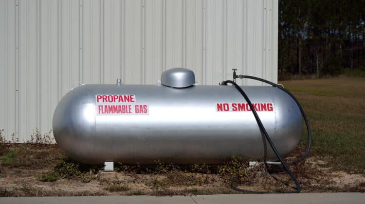 Propane Tank with Flammable gas and no smoking sign