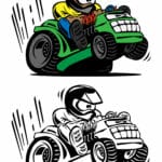 Cartoon racing lawnmower vector illustration