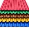 the stack or group of stacked color metal steel profile sheets for roof and roofing construction industry